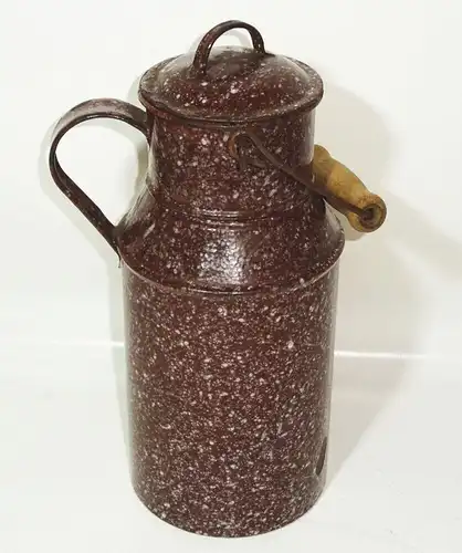 Alte Emaille Behälter Deckel Henkel Braun Weiss Gefäss 