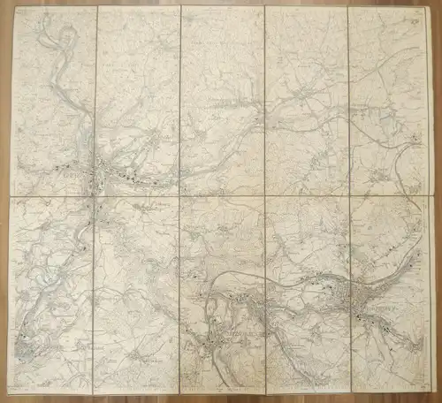 Leinen Landkarte Reichenbach (Sächs.) Greiz (Preuß.) um 1890 Leinenlandkarte