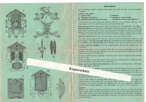 Betriebsanleitung Schwarzwälder Kuckkuckuhren mit Musik West Germany Prospekt