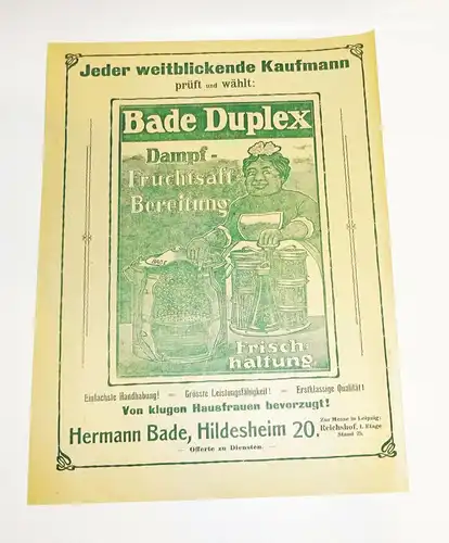 Werbe Blatt Bade Duplex Hermann Bade Hildesheim 1920er 1930er Fruchtsaft ! (D8