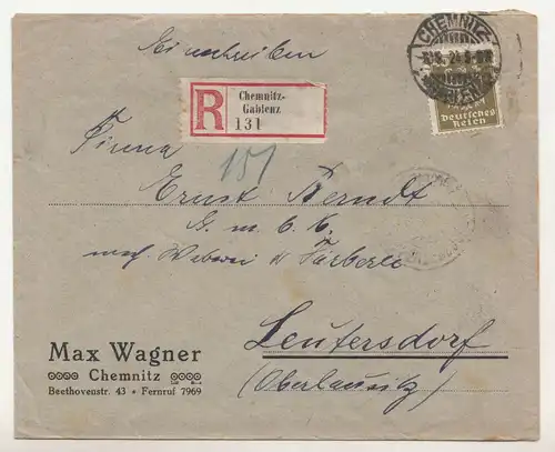 R-Brief Chemnitz - Gablenz Max Wagner 1924 Einschreiben ! (B7