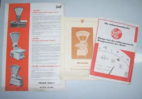 Lot Reklame Blätter Prospekt Waagen Graff Witten ( Ruhr ) Bizerba um 1940 ! (D