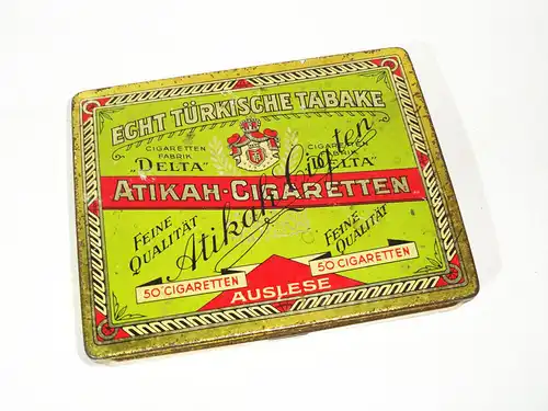 Antikah Cigaretten Delta Zigarettenfabrik Blechdose Alt Reklame
