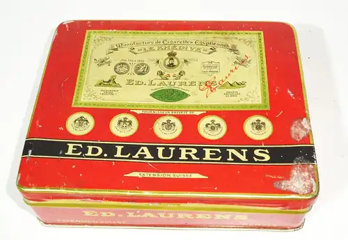 Alte Blechdose Ed Laurens Zigaretten Geneve Schweiz 1930er Deko 