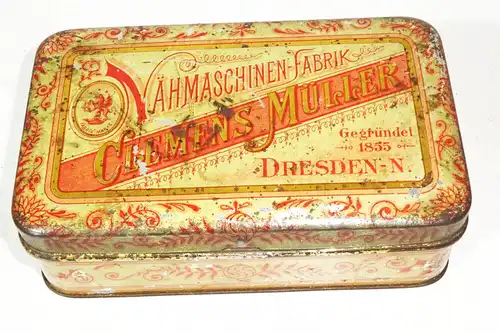 Alte Blechdose Nähmaschinen Fabrik Clemens Müller Dresden um 1910