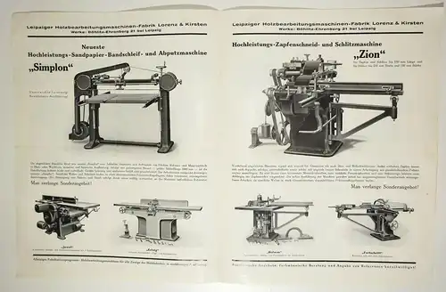 Werbe Prospekt Lorenz & Kirsten Böhlitz Leipzig Bandschleif Maschinen 1910/20(D8