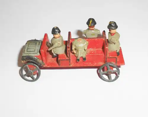 3 alte Erzgebirge Feuerwehr Wagen um 1900 Zinnräder !