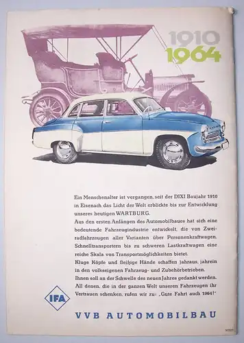 Zeitschrift Kraftfahrzeugtechnik 1 / 1964 Leipziger Frühjahrsmesse IFA (H3