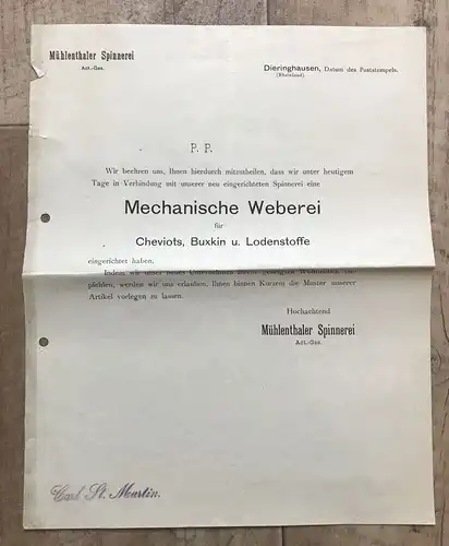Brief Gladbach 1 Oktober 1896 Mechanische Weberei