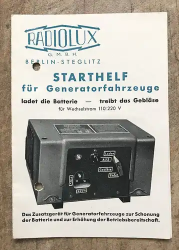 Heft Starthelf für Generatorfahrzeuge Radiolux GmbH Berlin Steglitz