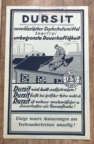 Flyer DURSIT zuverlässigstes Dachschutzmittel Werbeblatt 1925