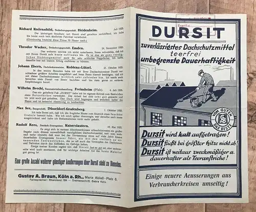 Flyer DURSIT zuverlässigstes Dachschutzmittel Werbeblatt 1925