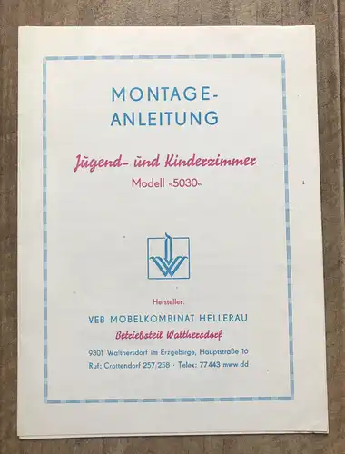 Montage Anleitung Jugend und Kinderzimmer 5030 VEB Möbelkombinat