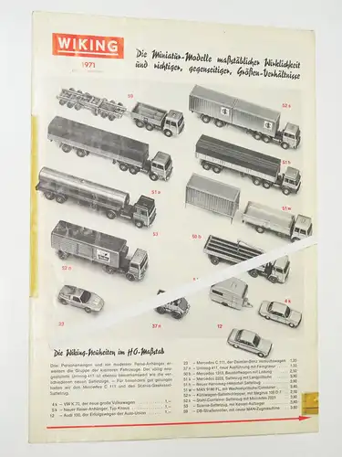 Prospekt Wiking 1971 Miniatur Modelle HO Maßstab Autos 