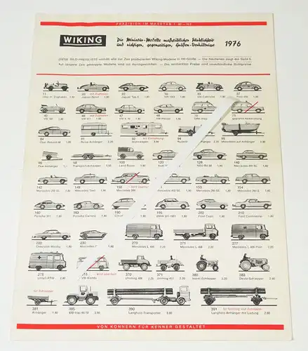 Preisliste 1976 Wiking Autos Verkehrsmodelle