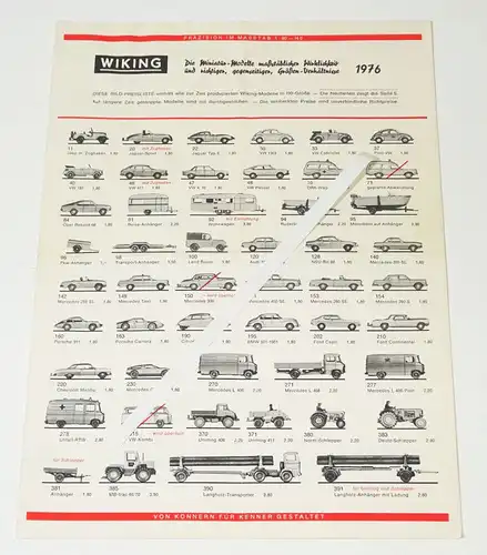 Preisliste 1976 Wiking Autos Verkehrsmodelle 