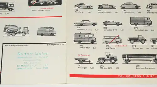 Preisliste 1976 Wiking Autos Verkehrsmodelle