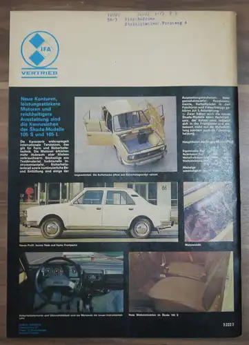 VEB Verlag Beurteilung Skoda 105 S KFT Heft Juni 1978 Gespannbeurteilung MUTS 25