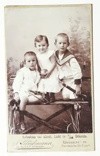 CdV Foto drei kleine Kinder um 1900 Glückmann Königsberg Ostpreußen Russland