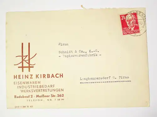 Werbe Brief 1949 Heinz Kirbach Eisenwaren Radebeul