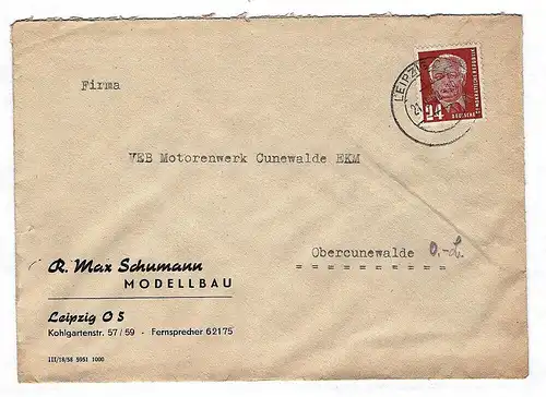 Briefkuvert 1952 Max Schuhmann Modellbau Leipzig Brief DDR