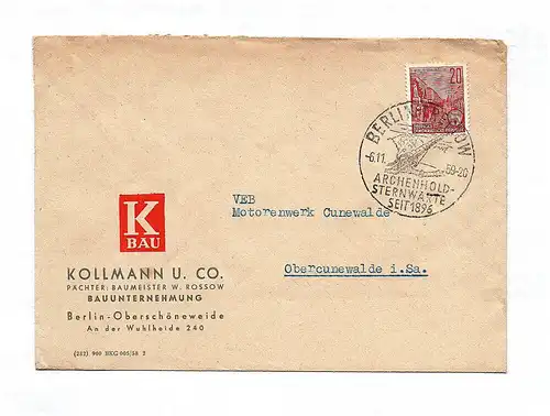 Kollmann Bauunternehmung Berlin Brief DDR 1959