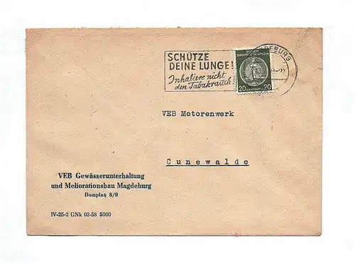 Brief VEB Gewässerunterhaltung Magdeburg DDR 1959 Briefkuvert
