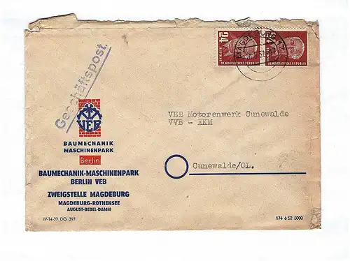Geschäftspost VEB Baumechanik Maschinenfabrik Berlin Brief
