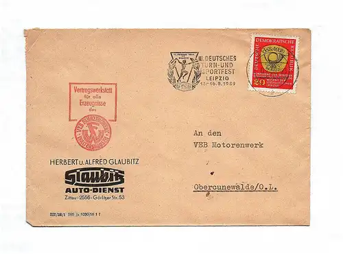 Briefkuvert 1959 DDR Glaubitz Autodienst Zittau Brief