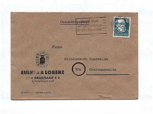 Geschäftspapiere Brief Eulner Lorenz Halle Saale  Briefkuvert
