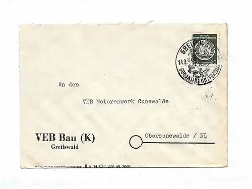 Brief VEB Bau K Greifswald Mecklenburg Vorpommern
