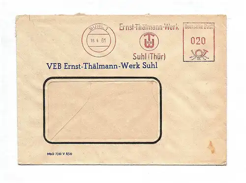 Briefkuvert VEB Ernst Thälmann Werk Suhl 1961 Brief
