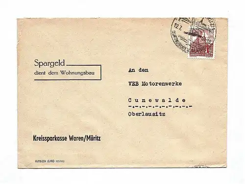 Brief Kreissparkasse Waren Müritz DDR 1961
