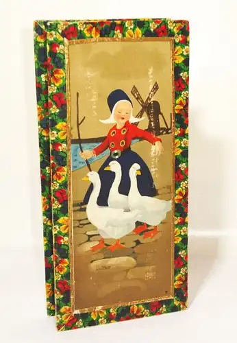 Alte Pappdose Holländer Motiv Windmühle Gänsemaid 1920er Deko Requisit 