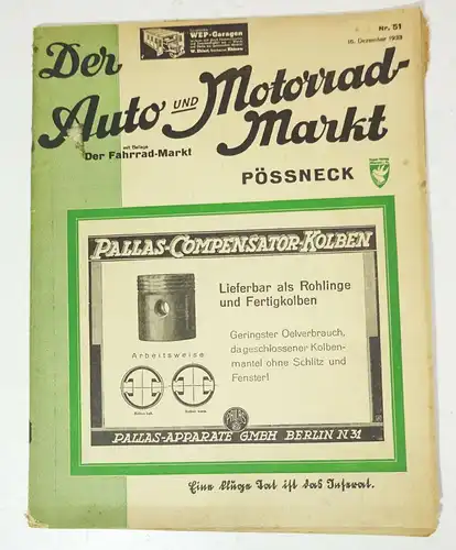 Der Auto und Motorrad Markt Pössneck Nr. 51 / 1933 Zeitschrift Oldtimer !