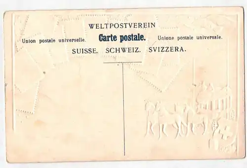 Präge Litho Ak Schweiz Briefmarken Kutscher um 1910 Philatelie