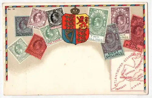 Litho  Ak Gibraltar Englische Kolonie Briefmarken um 1910