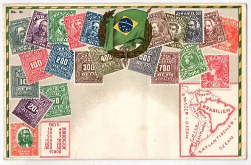 Briefmarken Postkarte Brasilien Litho um 1900 Ak
