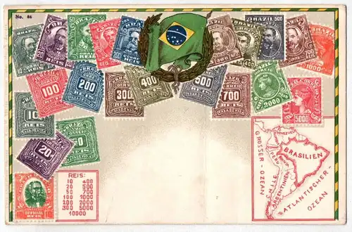 Briefmarken Postkarte Brasilien Litho um 1900 Ak 