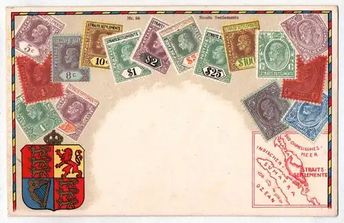 Litho Ansichtskarte Sumatra Kolonie um 1910 Briefmarken