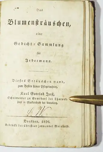 Das Blumensträußchen Gedicht Sammlung 1826 Karl Gottlob Just