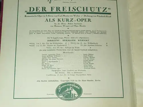 Der Freischütz von Weber Grammophon Hermann Weigert Hans Mader 4 Schellack Album