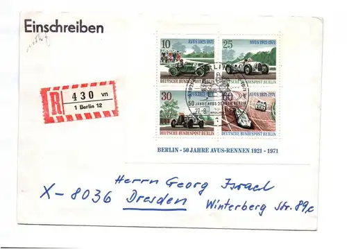 R Brief Berlin 12 Avus Rennen Block 1974 nach Dresden