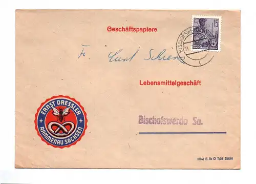 Firmen Brief 1958 Ernst Dressler Rammenau Sachsen