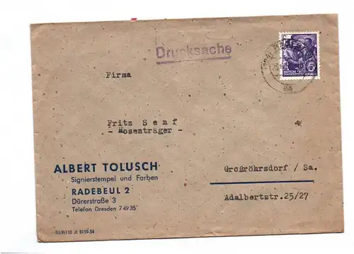 Firmen Brief 1954 Albert Tolusch Signierstempel Radebeul