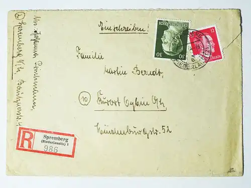 R Brief Spremberg Niederlausitz nach Oybin 1944 