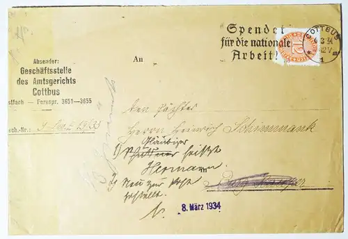 Brief 1934 Amtsgericht Cottbus