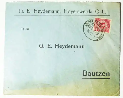 Firmen Brief Heydemann Hoyerswerda Oberlausitz 1923 Bahnpost