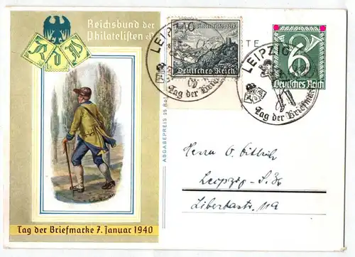 Postkarte Reichsbund der Philatelisten Tag der Briefmarke 1940 Leipzig