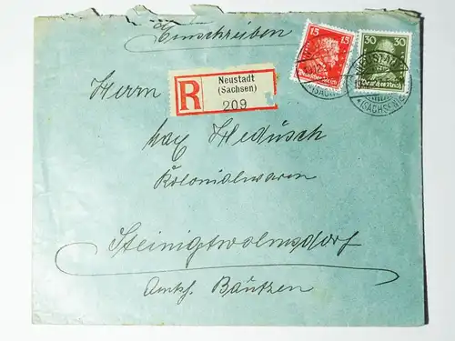 R Brief Neustadt Sachsen 1927 nach Steinigwolmsdorf MF